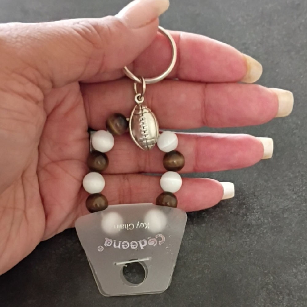 Beaded Football Keychain Charm